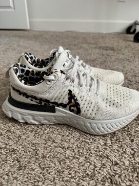 Nike Women's White Sneakers with Leopard-Print Swoosh
